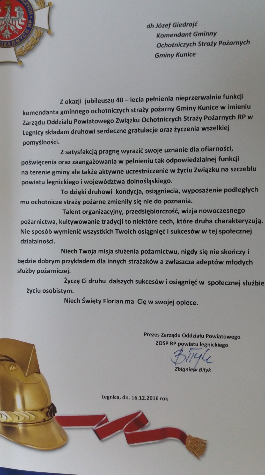 Józef Giedrojć świętował 40-lecie na stanowisku komendanta OSP