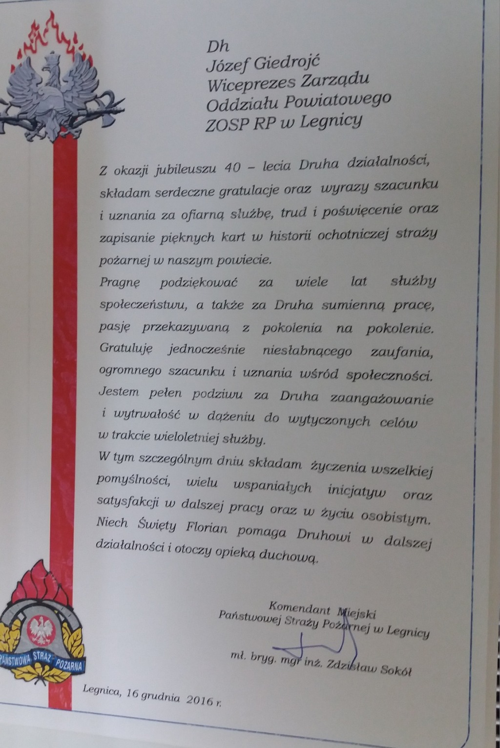 Józef Giedrojć świętował 40-lecie na stanowisku komendanta OSP