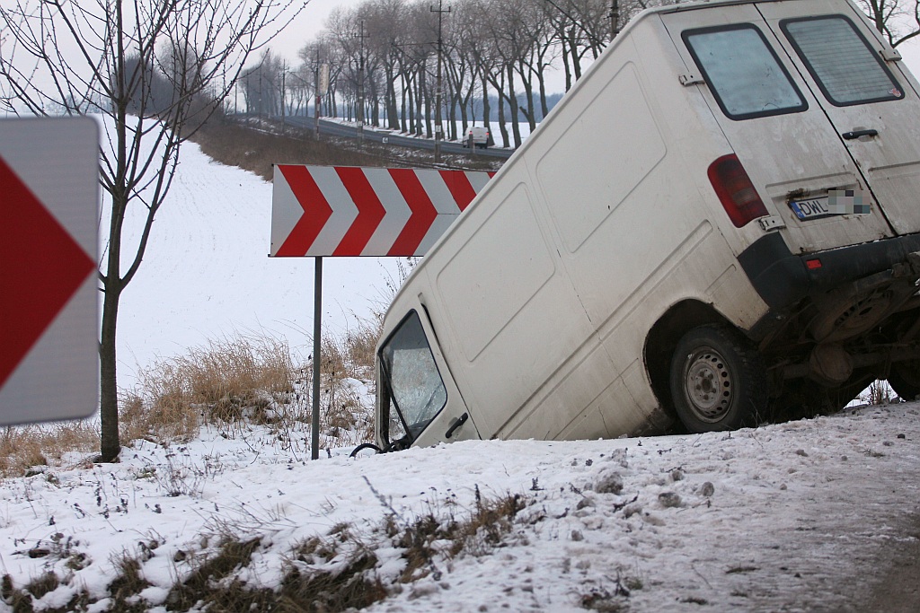 Kierowca busa nie wyrobił na zakręcie i wjechał do rowu