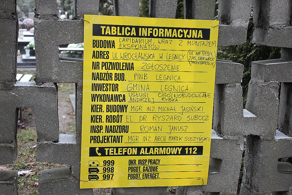 Powstaje lapidarium wraz z eksponatami na legnickim cmentarzu