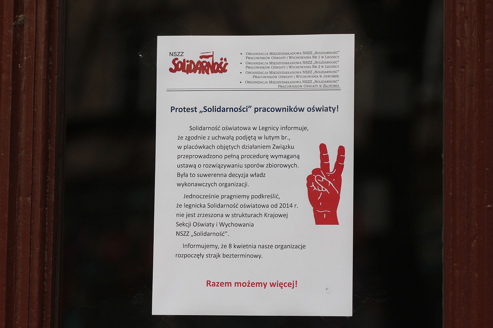 Drugi dzień strajku w szkołach i przedszkolach w Legnicy