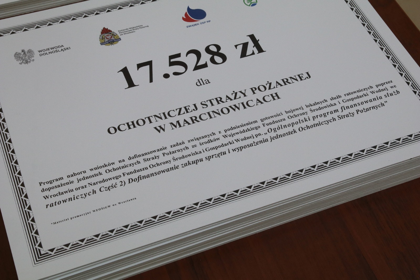 Wręczenie promes dla Ochotniczych Straży Pożarnych