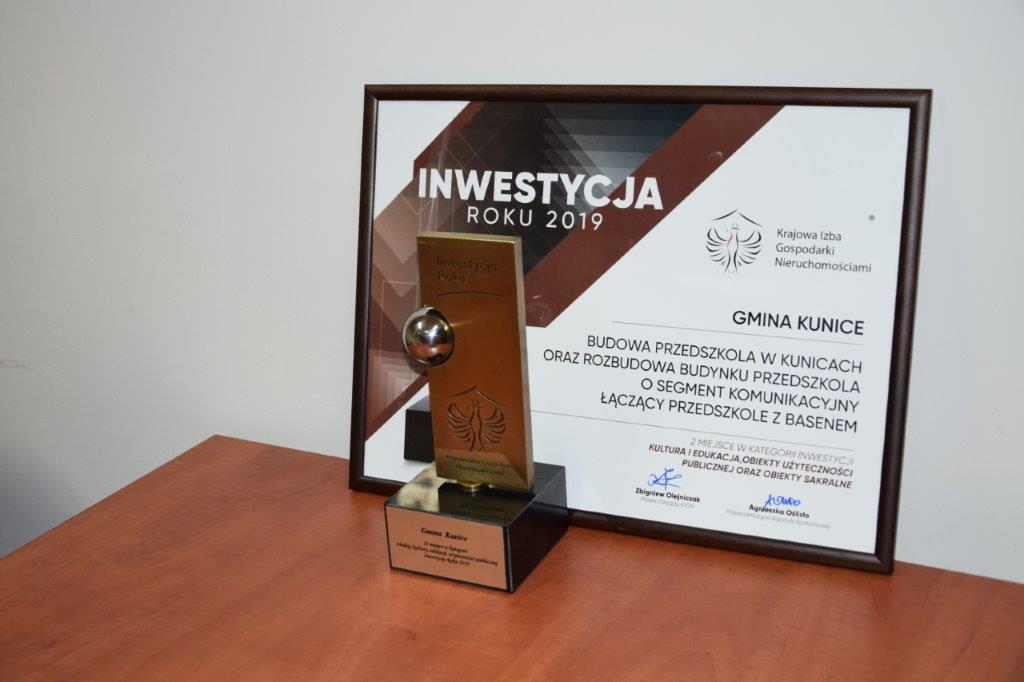 II miejsce dla Gminy Kunice w Konkursie „Inwestycja Roku” 2019