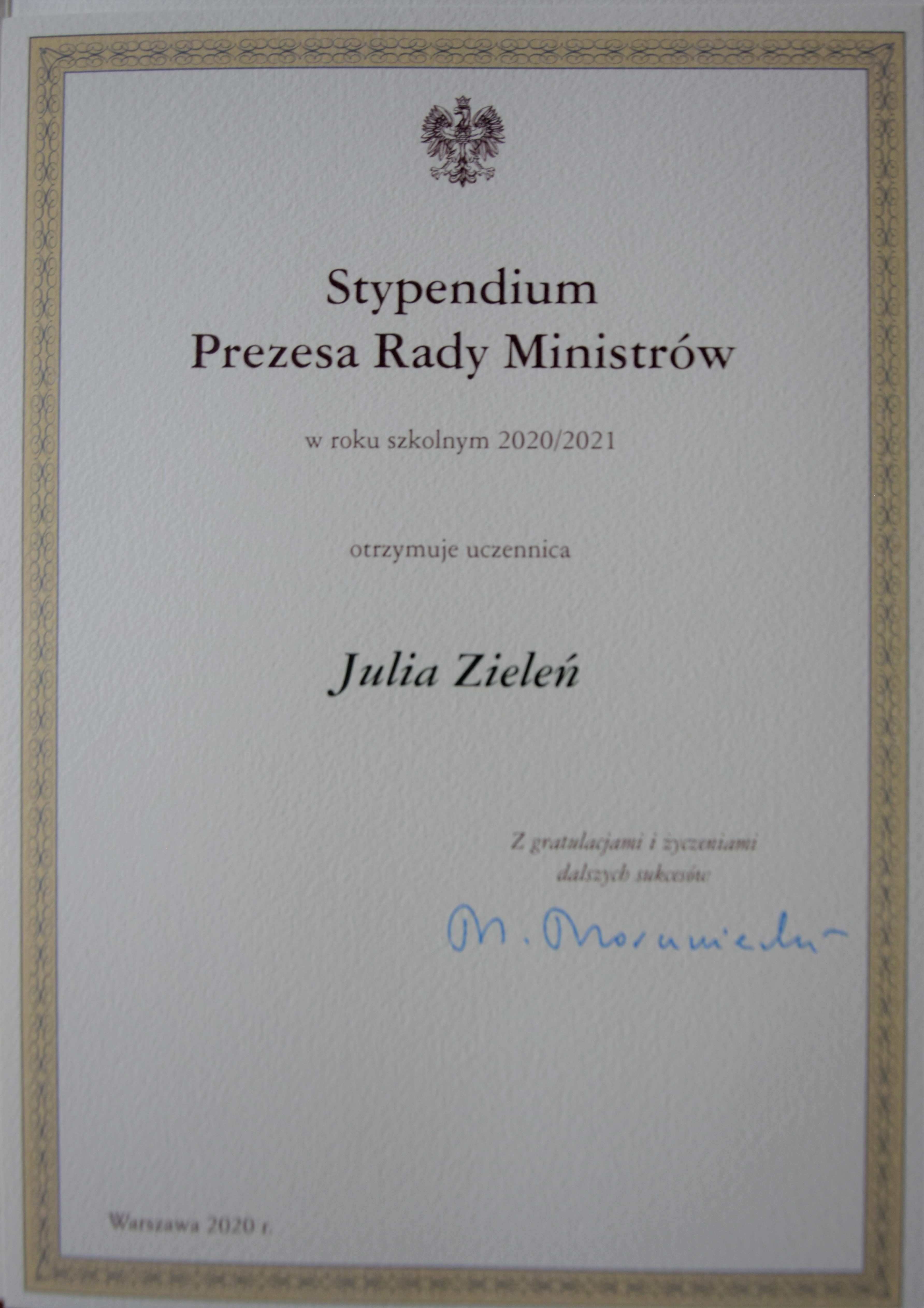 Stypendium premiera dla uczniów szczególnie uzdolnionych