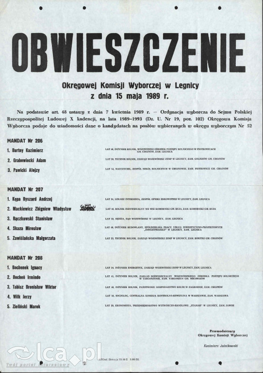Plakaty, ulotki i wycinki prasowe z 1989 roku