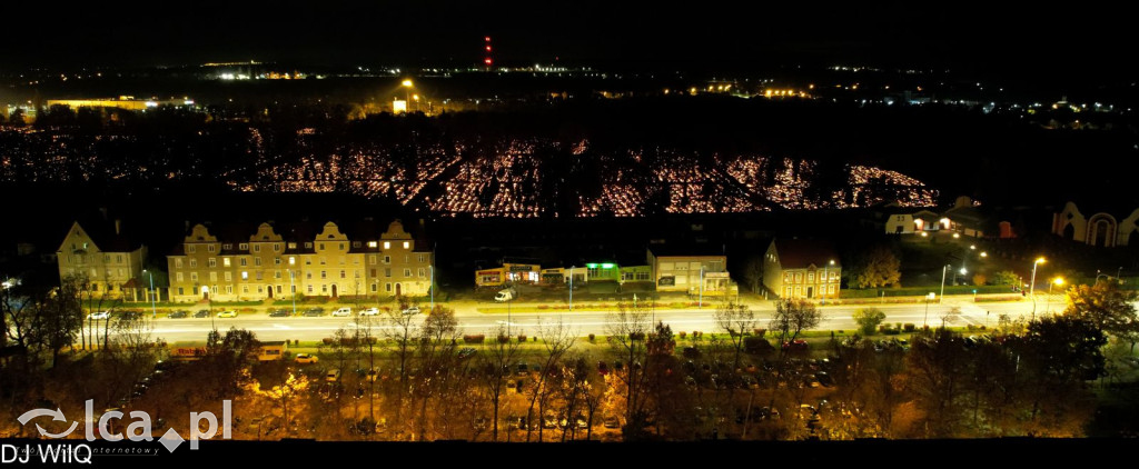 Legnicki cmentarz nocą z drona