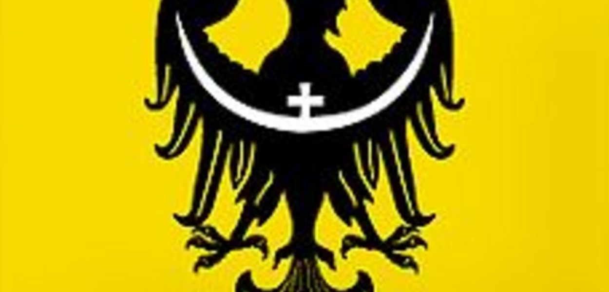 Czarny orzeł na żółtym tle 