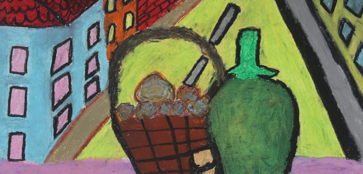 Martwa natura z krajobrazem w tle