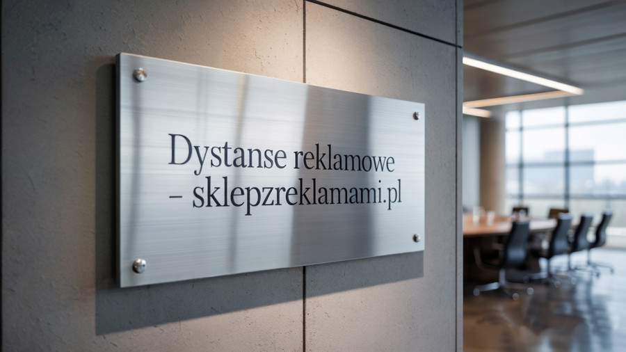Tablica informacyjna zamontowana nadystansach aluminiowych w biurze