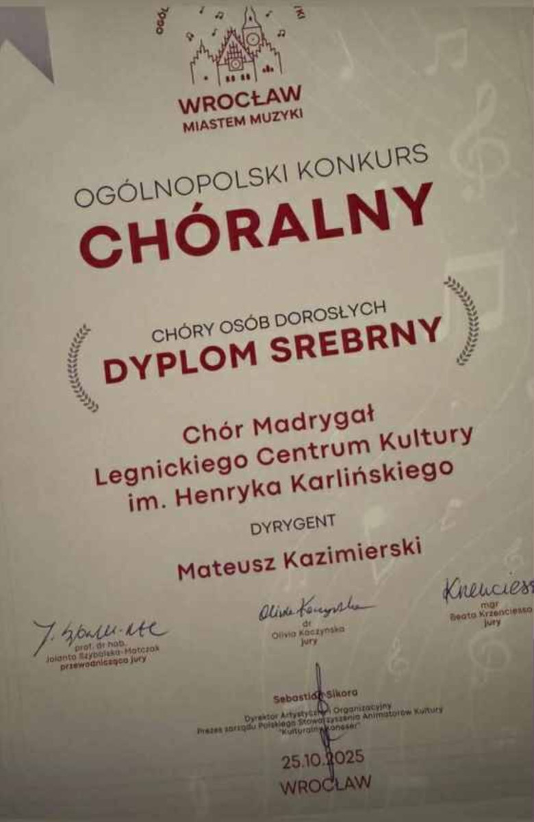 Srebrny Dyplom dla Chóru Madrygał (mat. prasowe)