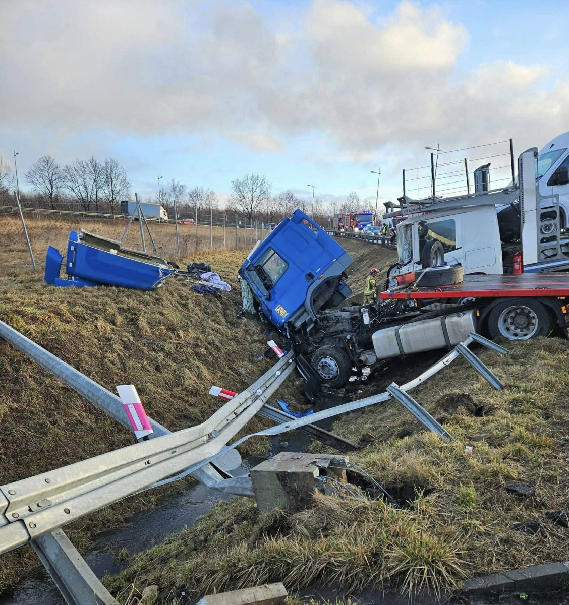 Kolizja ciężarówek na A4 w Krzywej (OSP Krzywa)