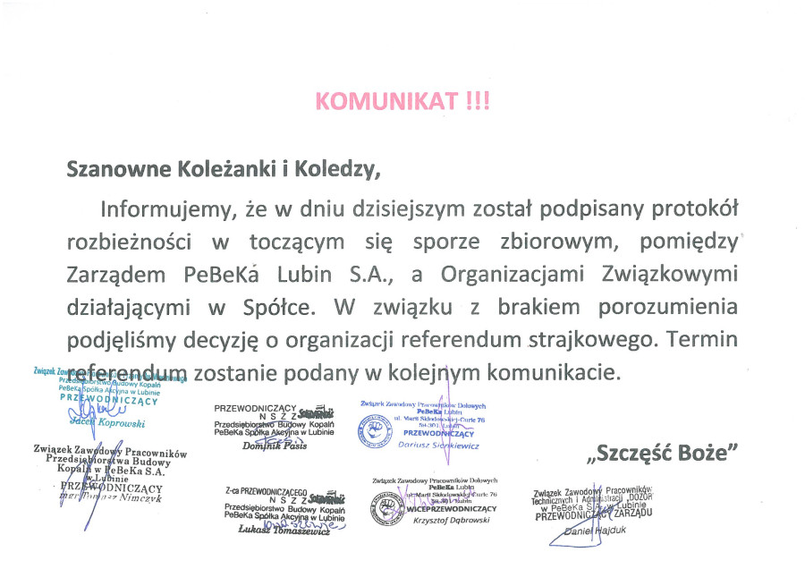 Referendum strajkowe w PeBeKa coraz bliżej (mat. prasowe)