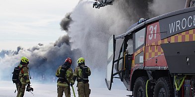 Samolot uderzył w stado ptaków i stanął w ogniu. Ćwiczenia na lotnisku-117062