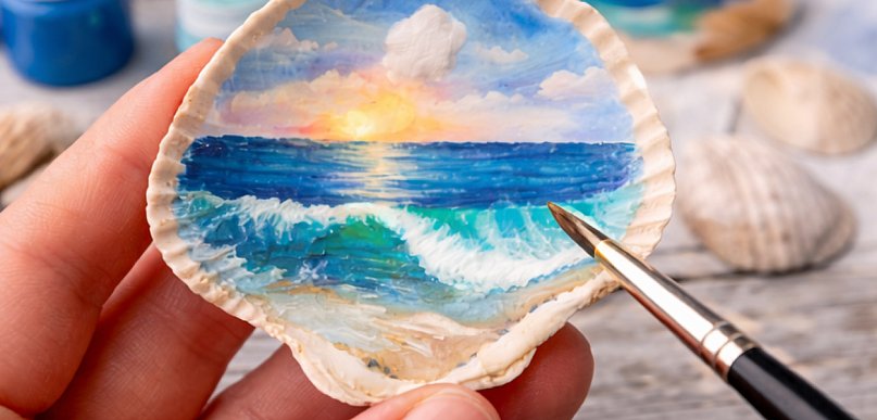 Morskie pejzaże na muszlach. Galeria zaprasza na warsztaty