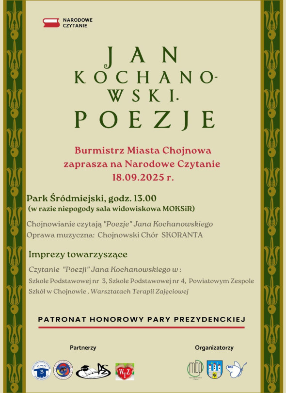 Zaproszenie na Narodowe Czytanie 2025 w Chojnowie