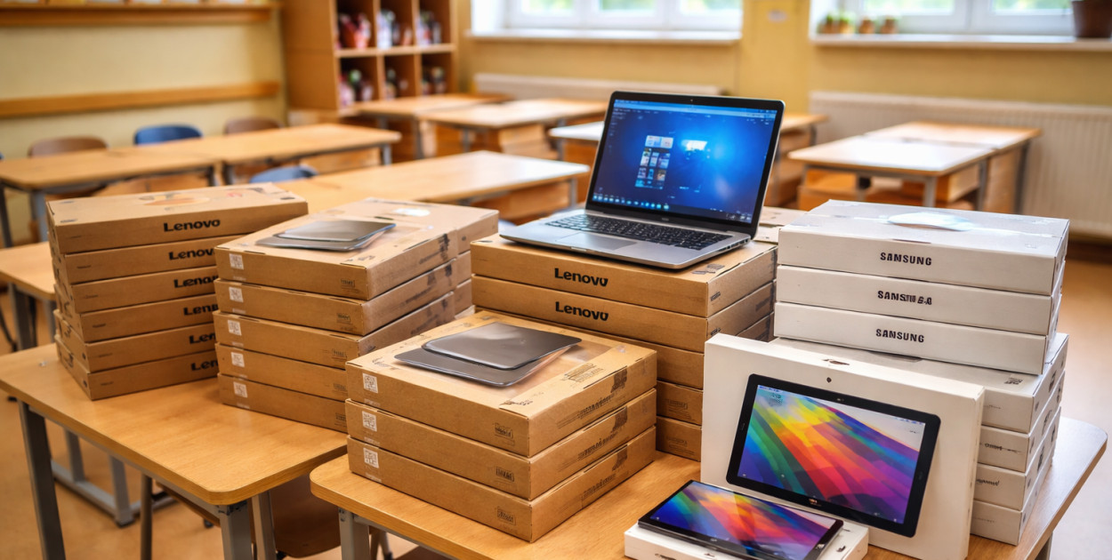 181 nowych laptopów i tabletów dla uczniów z Chojnowa (wygenerowane przez AI)