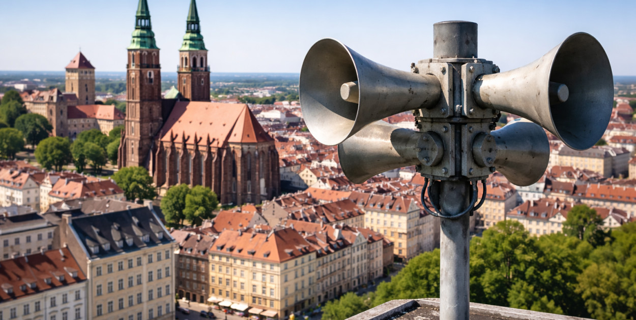 Uwaga! W piątek w Legnicy zawyją syreny ( obraz wygenerowany przez AI)