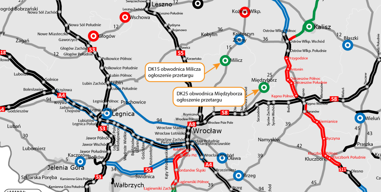 Obwodnica Milicza i Obwodnica Międzyborza - mapa ogłoszenie przetargu (mat. prasowe)