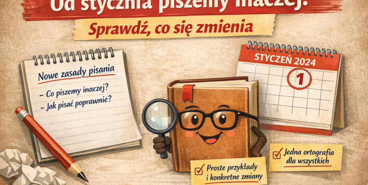 Od stycznia piszemy po nowemu. Zmiany w ortografii (obraz wygenerowany przez AI)